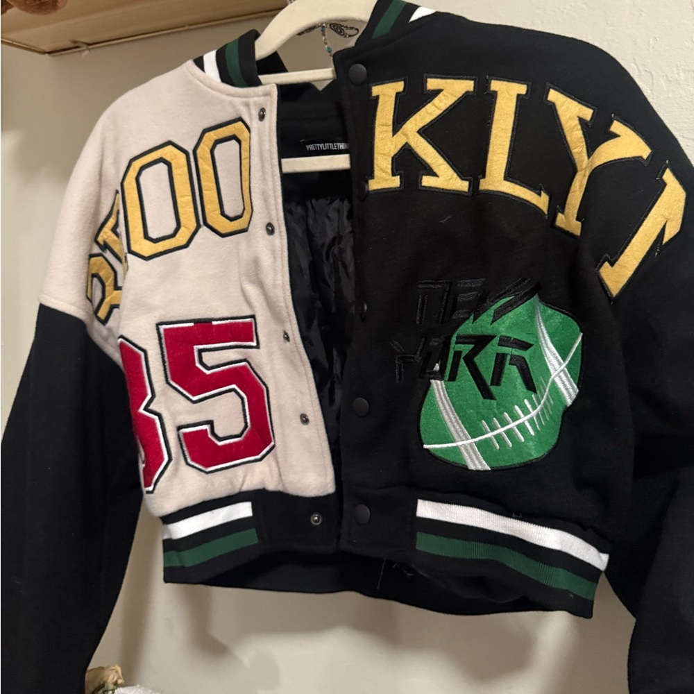 PrettyLittleThing Black and Cream Bomber Jacket